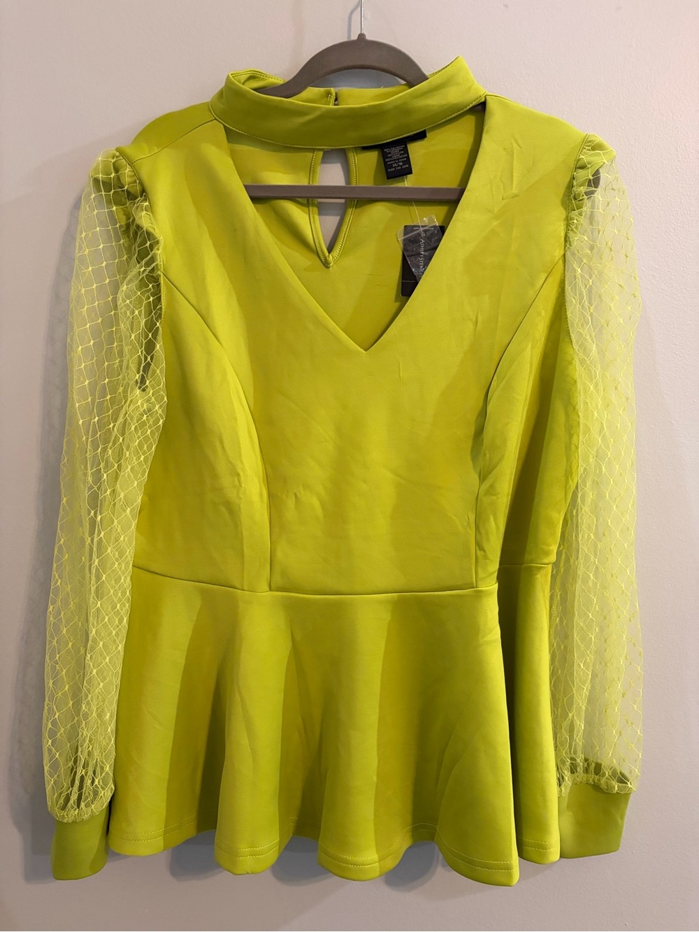Lime Green Peplum Mesh Top